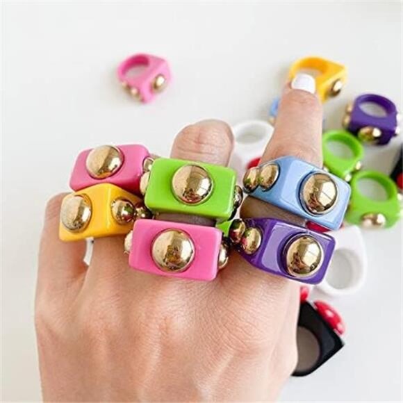 π Resin Acrylic Rings Set | 5pcs Colorful Chunky Rings - Picture 5 of 5